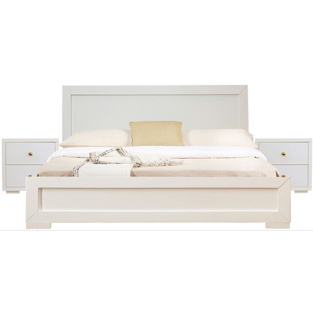 Moma White Wood Platform Queen Bed With Two Nightstands By Homeroots | Beds | Modishstore