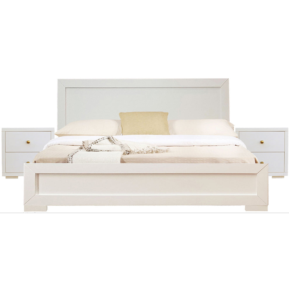 Moma White Wood Platform Queen Bed With Two Nightstands By Homeroots | Beds | Modishstore - 2