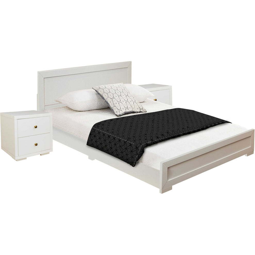 Moma White Wood Platform Queen Bed With Two Nightstands By Homeroots | Beds | Modishstore - 3