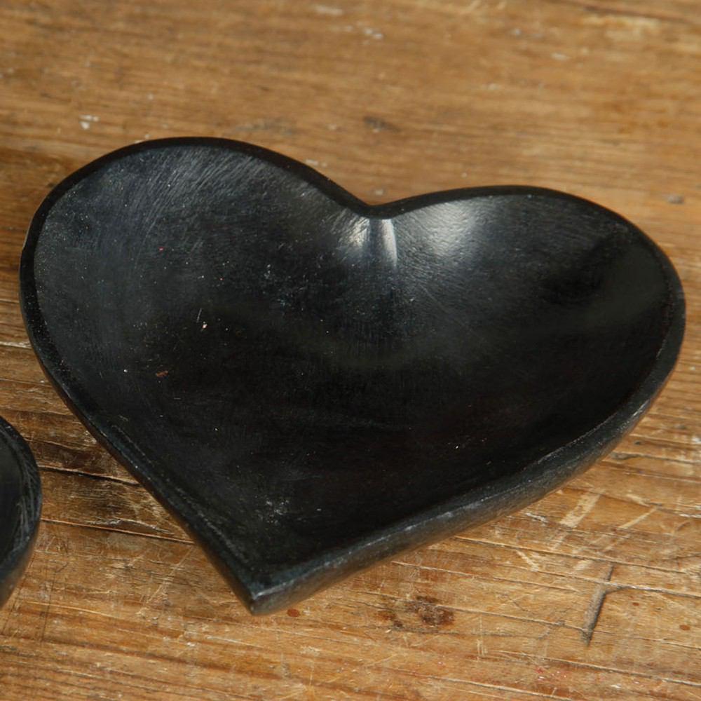 HomArt Soapstone Heart Bowl - Black - Set of 4-7