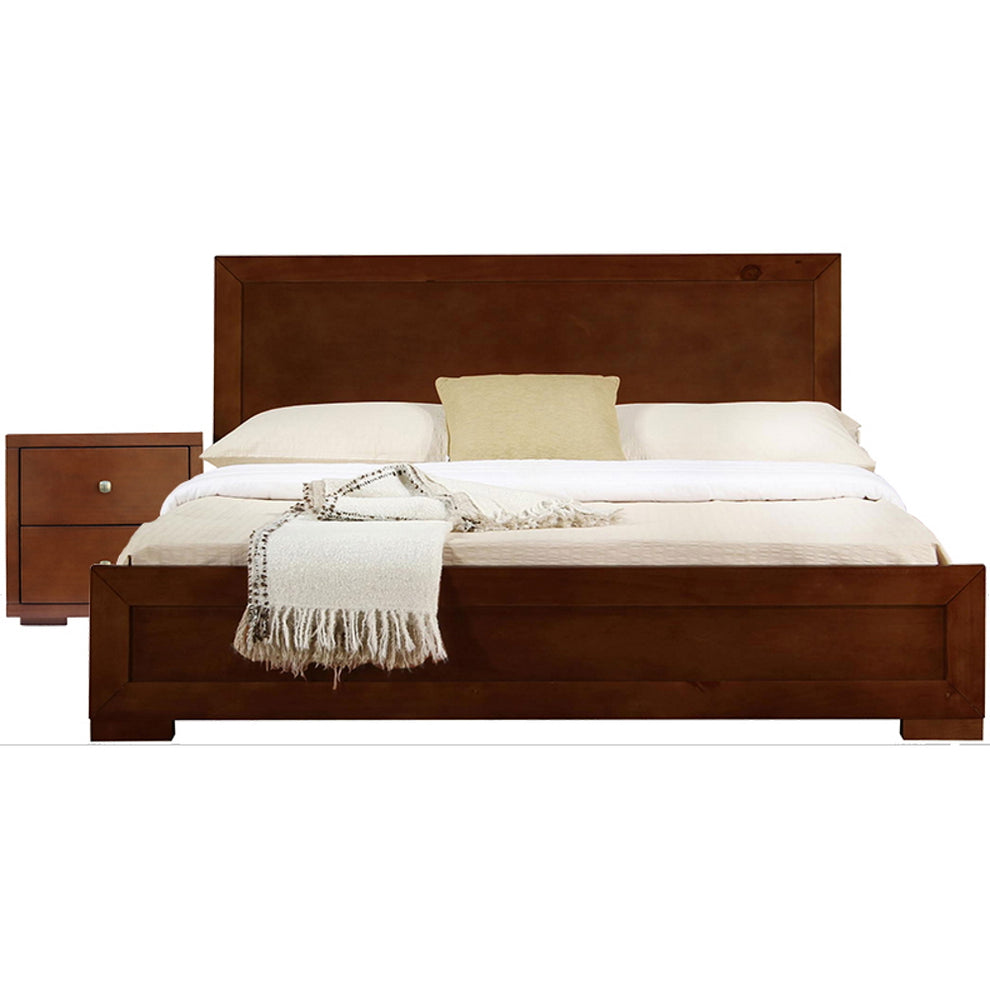 Moma Walnut Wood Platform Twin Bed With Nightstand By Homeroots | Beds | Modishstore - 2