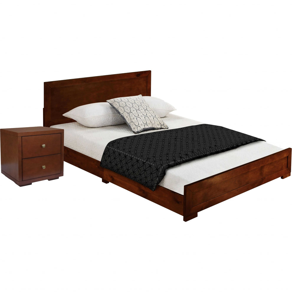 Moma Walnut Wood Platform Twin Bed With Nightstand By Homeroots | Beds | Modishstore - 3