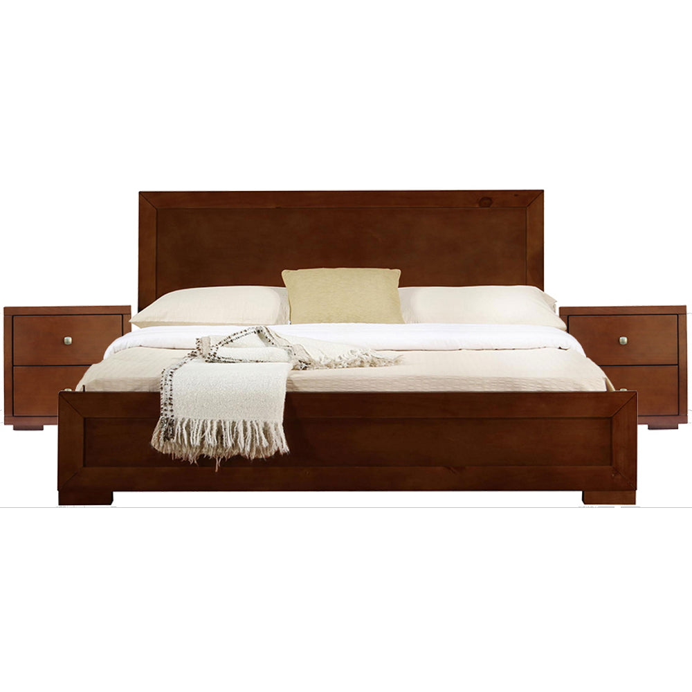 Moma Walnut Wood Platform Queen Bed With Two Nightstands By Homeroots | Beds | Modishstore