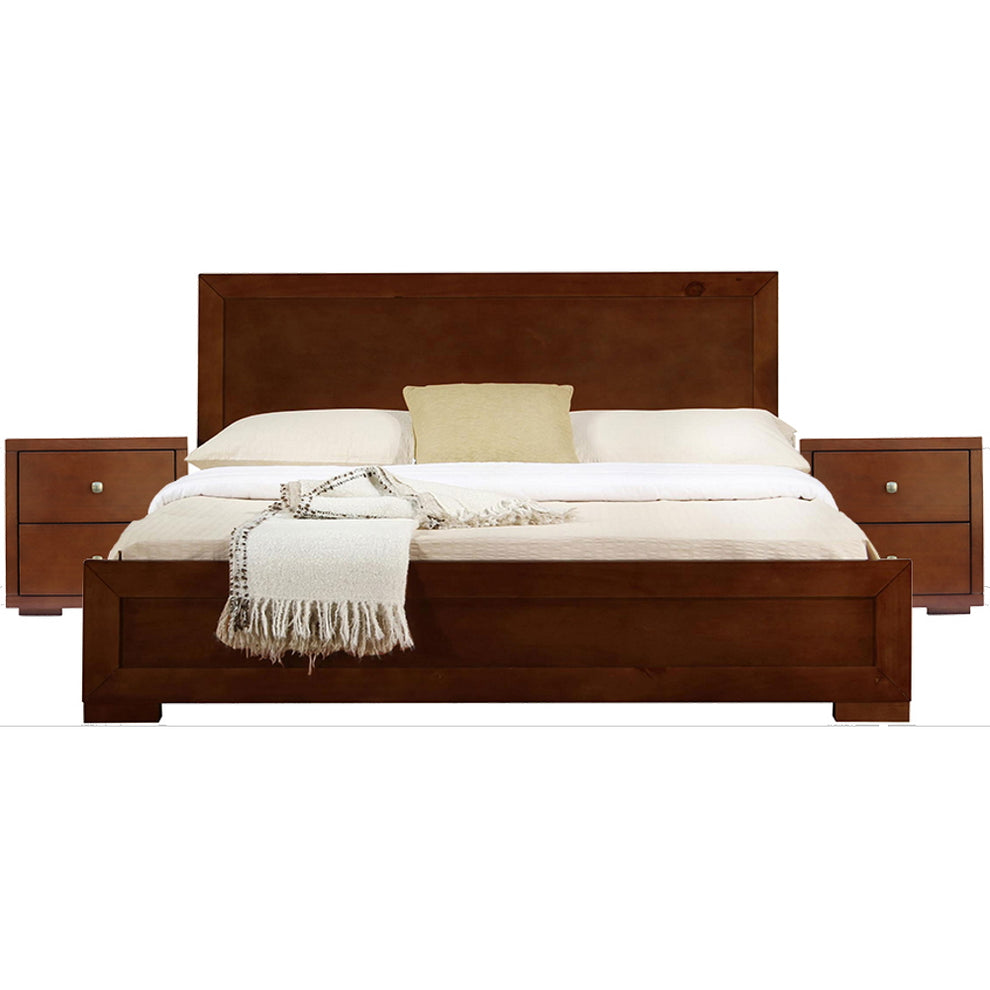 Moma Walnut Wood Platform King Bed With Two Nightstands By Homeroots | Beds | Modishstore - 2