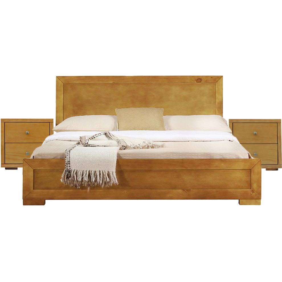 Moma Oak Wood Platform Queen Bed With Two Nightstands By Homeroots | Beds | Modishstore - 2
