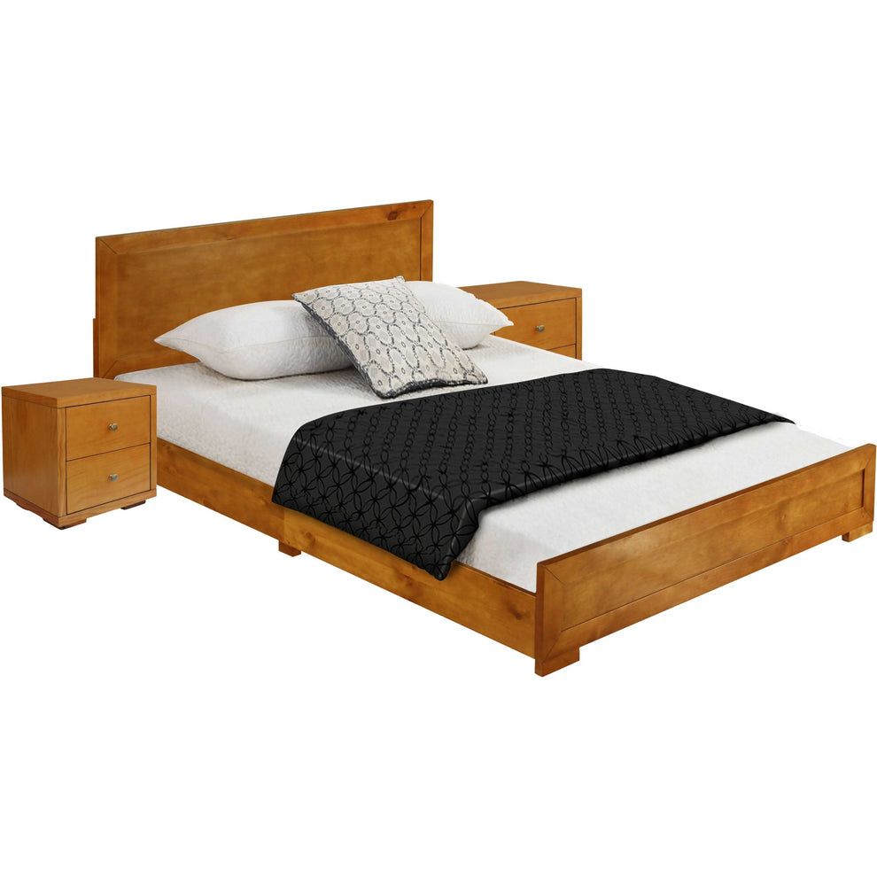 Moma Oak Wood Platform Queen Bed With Two Nightstands By Homeroots | Beds | Modishstore - 3