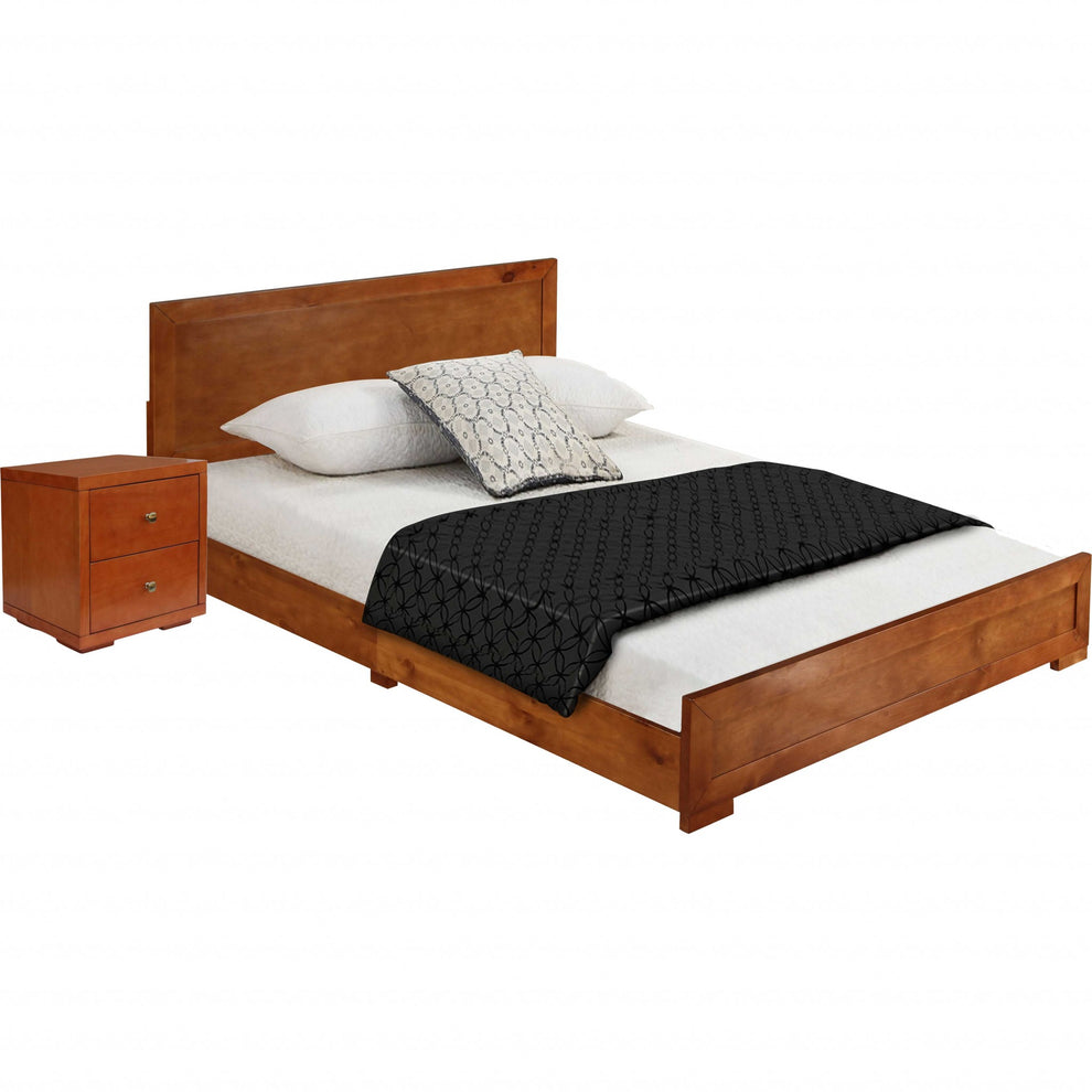 Moma Cherry Wood Platform Twin Bed With Nightstand By Homeroots | Beds | Modishstore - 3