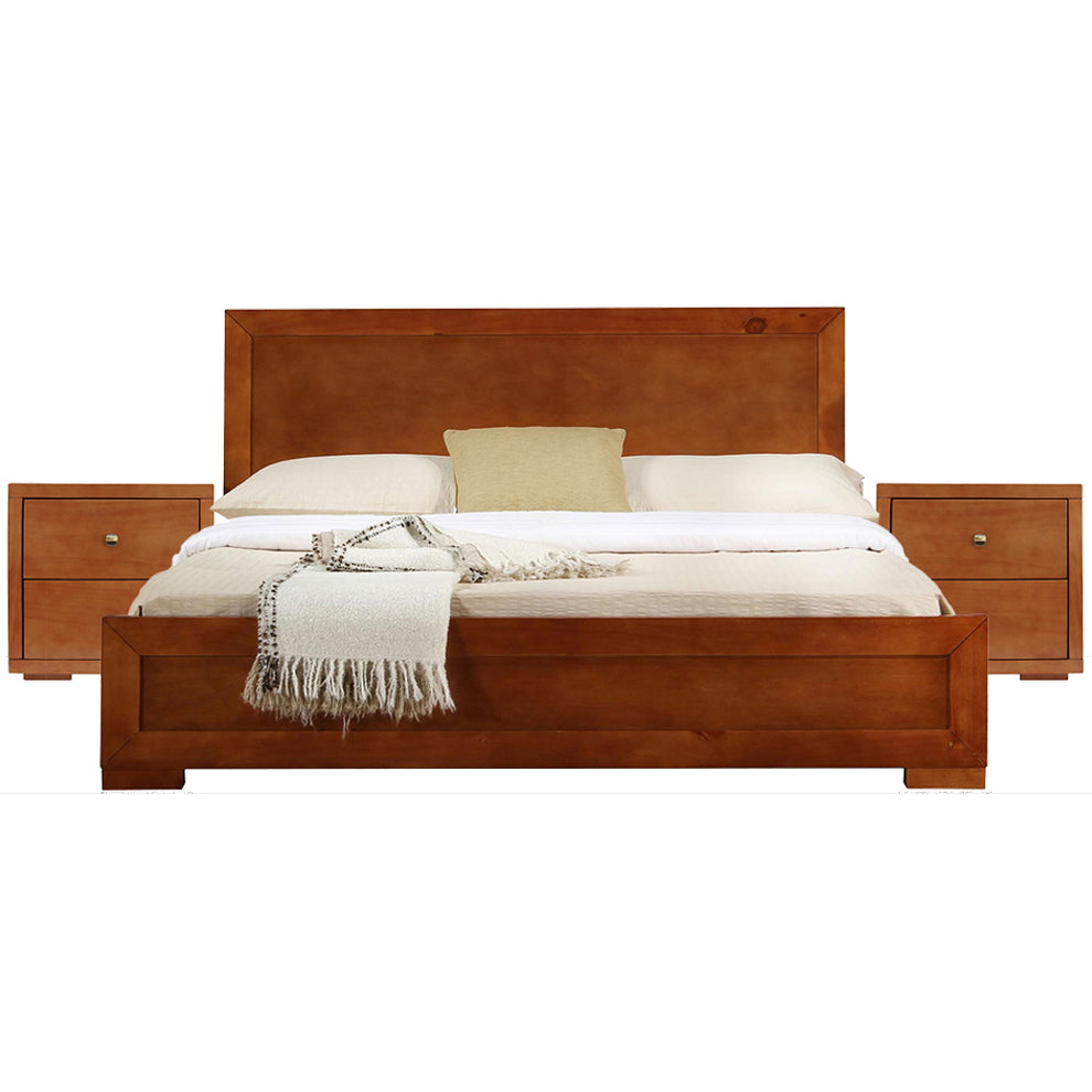 Moma Cherry Wood Platform Queen Bed With Two Nightstands By Homeroots | Beds | Modishstore - 2