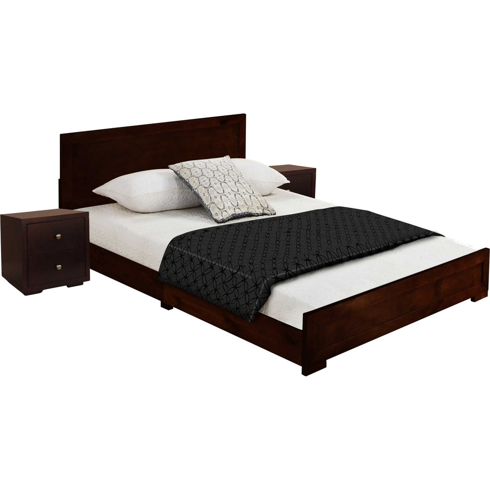 Moma Espresso Wood Platform King Bed With Two Nightstands By Homeroots | Beds | Modishstore - 3