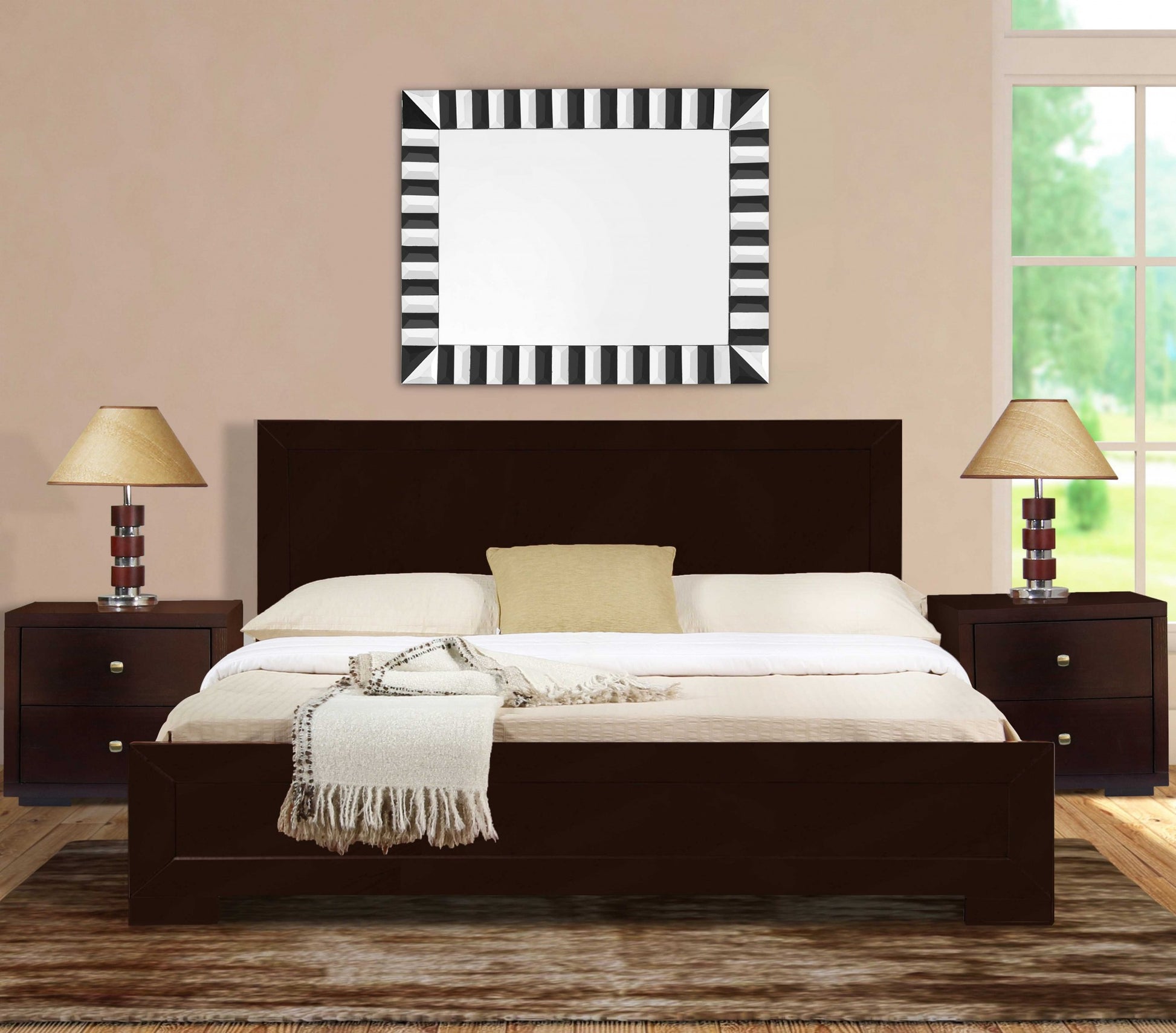 Moma Espresso Wood Platform King Bed With Two Nightstands By Homeroots | Beds | Modishstore