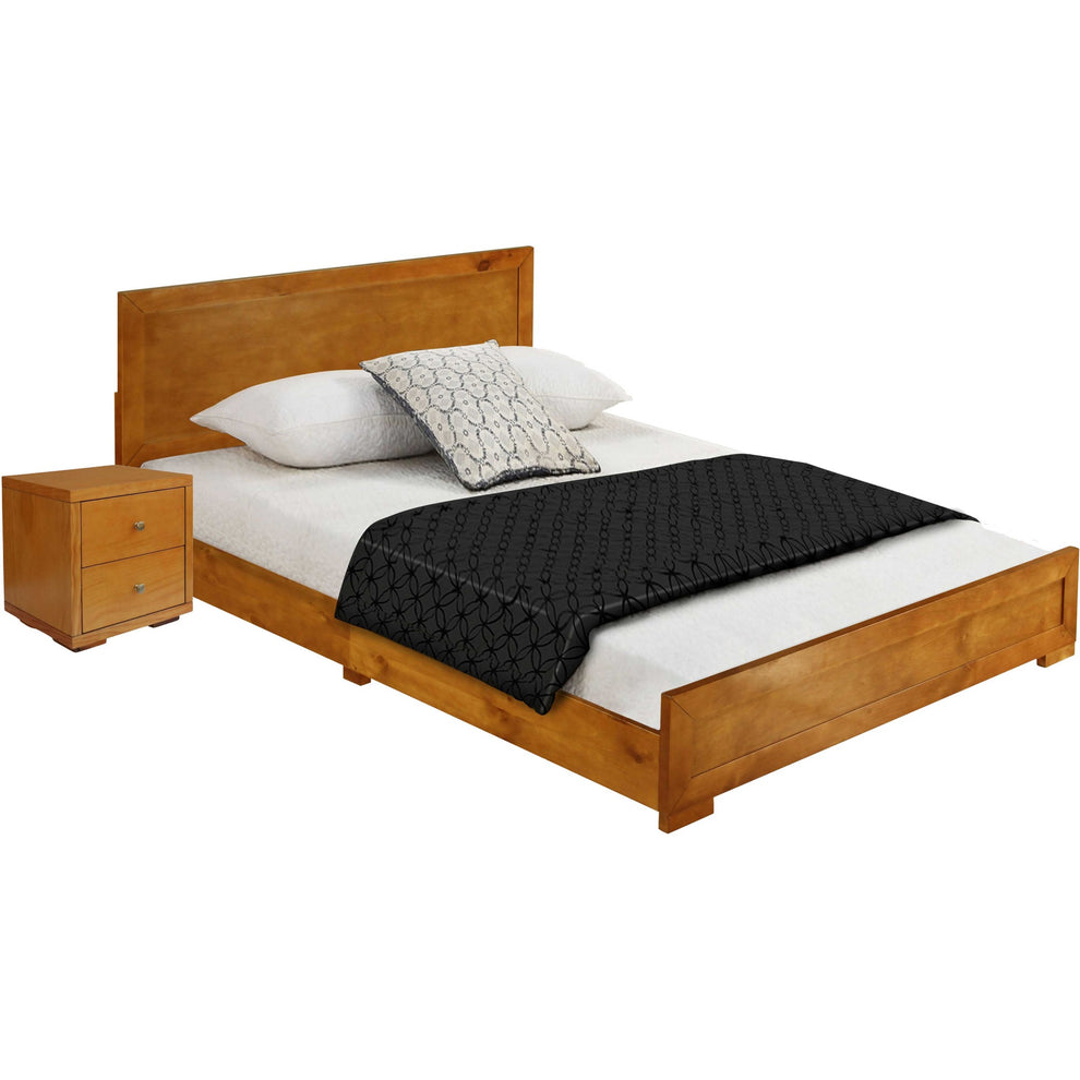 Moma Oak Wood Platform Full Bed With Nightstand By Homeroots | Beds | Modishstore - 3