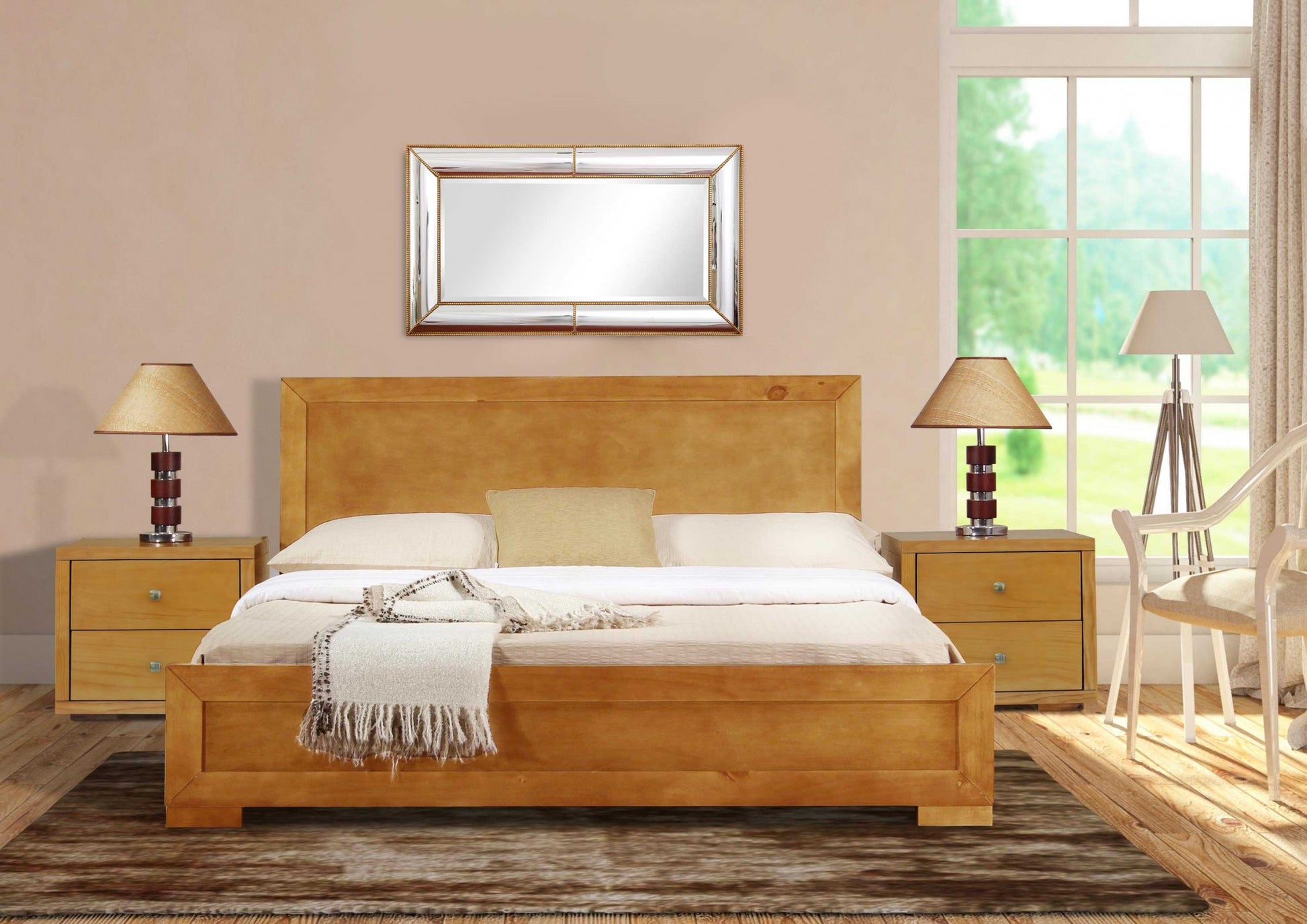 Moma Oak Wood Platform Full Bed With Nightstand By Homeroots | Beds | Modishstore