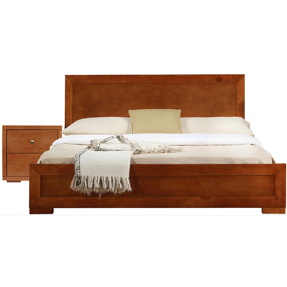 Moma Cherry Wood Platform Full Bed With Nightstand By Homeroots | Beds | Modishstore - 2