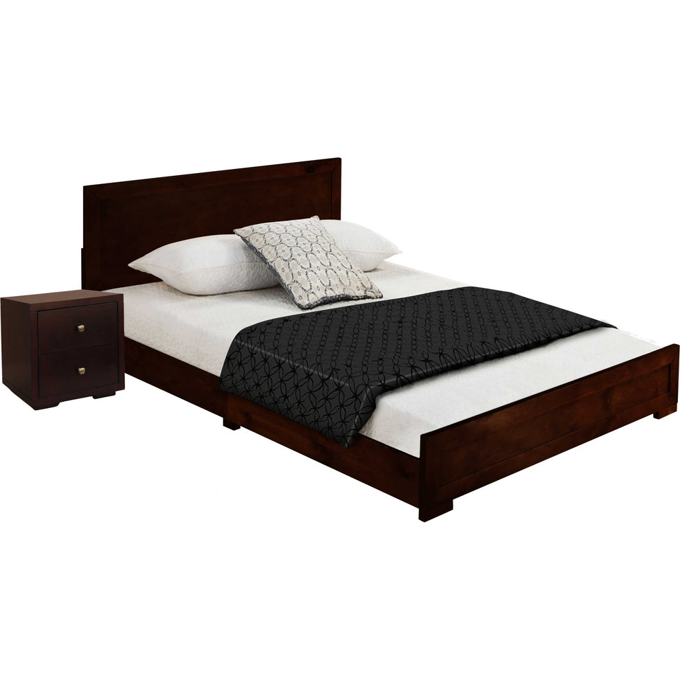 Moma Espresso Wood Platform Full Bed With Nightstand By Homeroots | Beds | Modishstore - 3