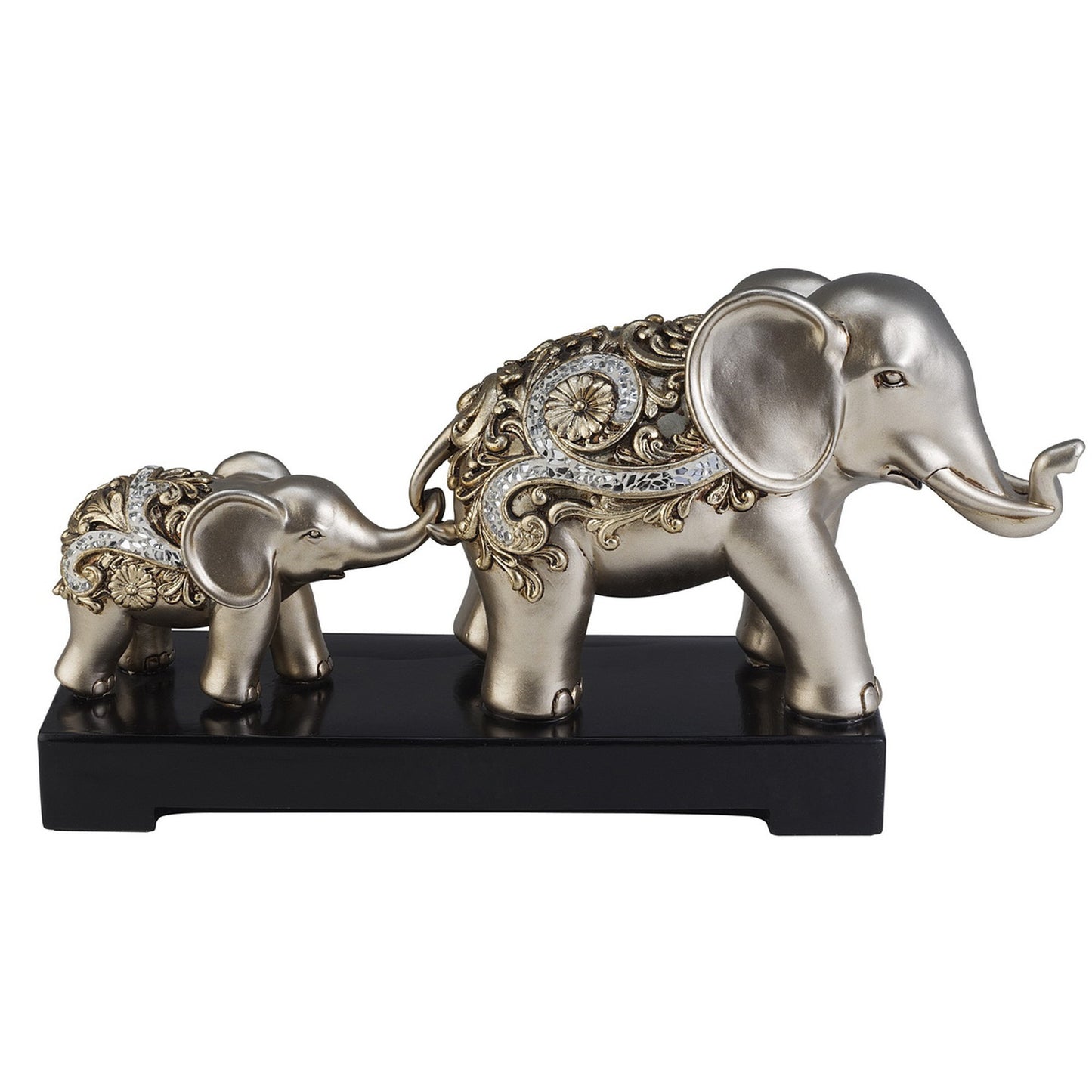 6" Silver Polyresin Elephant Parent and Child Sculpture By Homeroots | Sculptures | Modishstore