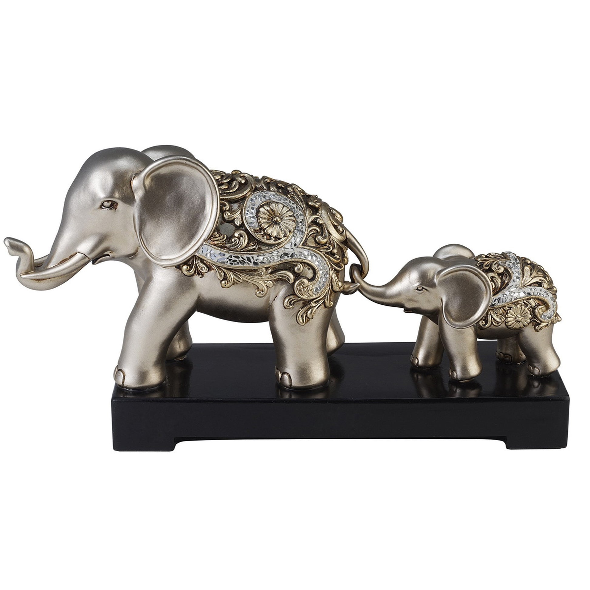 6" Silver Polyresin Elephant Parent and Child Sculpture By Homeroots | Sculptures | Modishstore - 2