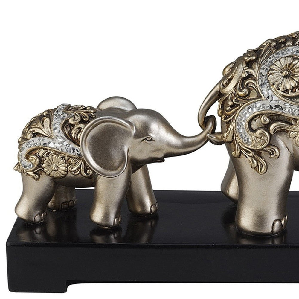 6" Silver Polyresin Elephant Parent and Child Sculpture By Homeroots | Sculptures | Modishstore - 3
