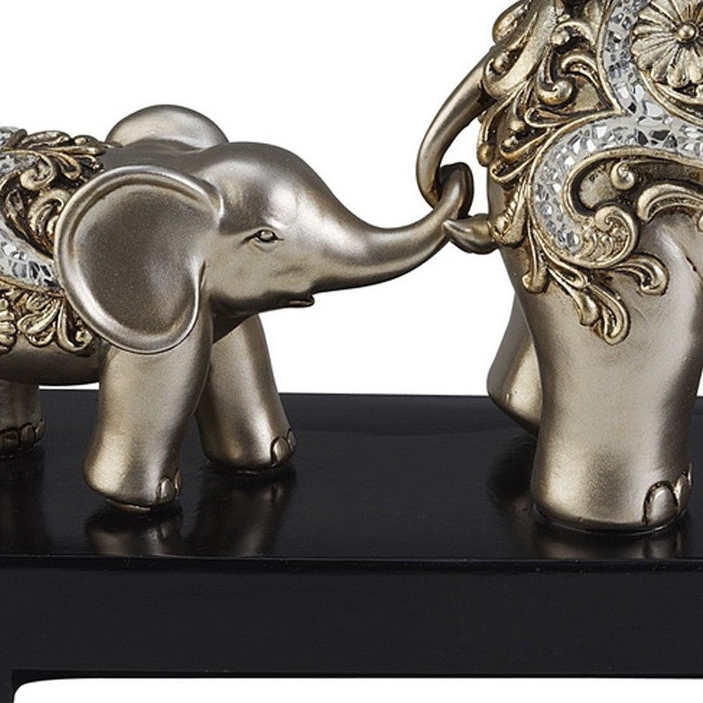 6" Silver Polyresin Elephant Parent and Child Sculpture By Homeroots | Sculptures | Modishstore - 4