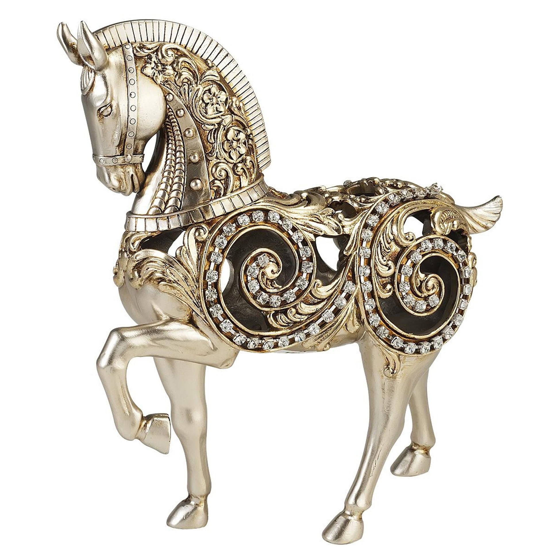 12" Silver With Gold Polyresin Horse Statue Sculpture By Homeroots | Animals & Pets | Modishstore - 2