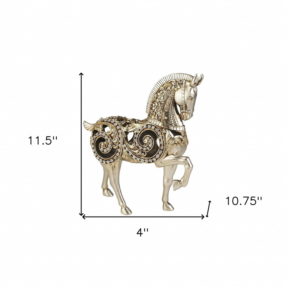 12" Silver With Gold Polyresin Horse Statue Sculpture By Homeroots | Animals & Pets | Modishstore - 5