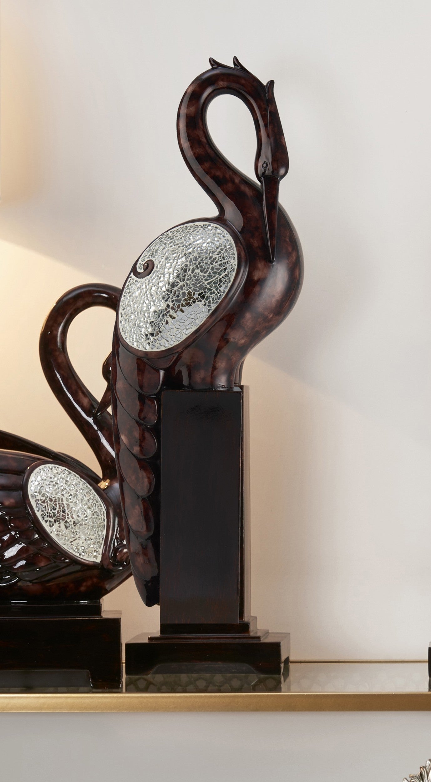 27" Marbleized Cherry Brown Polyresin Crane Figurine Sculpture By Homeroots | Sculptures | Modishstore