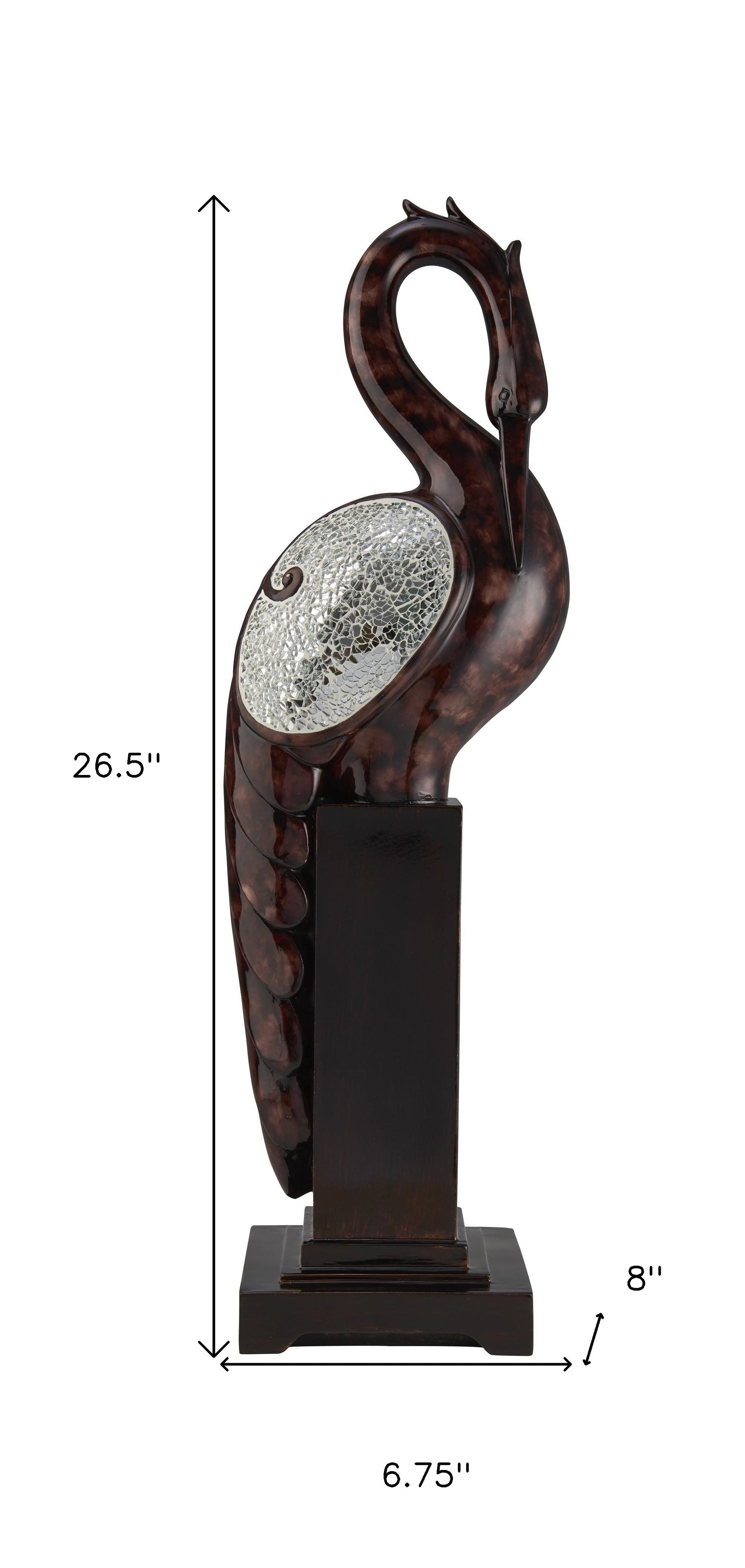 27" Marbleized Cherry Brown Polyresin Crane Figurine Sculpture By Homeroots | Sculptures | Modishstore - 6