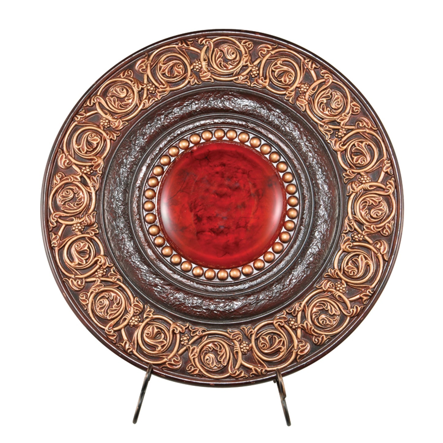 21" Red And Brown Round Polyresin Decorative Plaque By Homeroots | Sculptures | Modishstore
