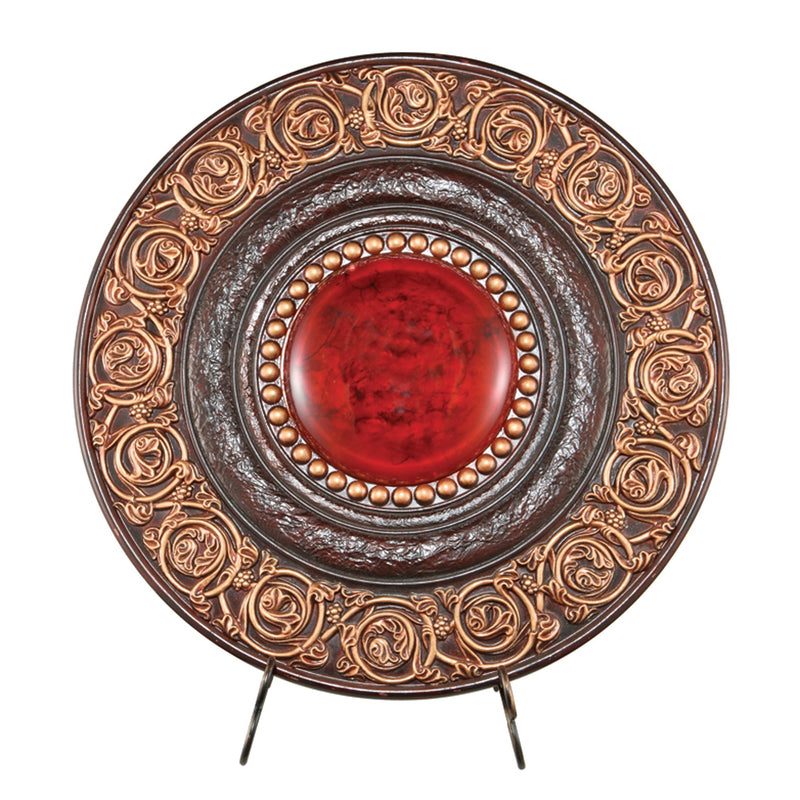 21" Red And Brown Round Polyresin Decorative Plaque By Homeroots | Sculptures | Modishstore