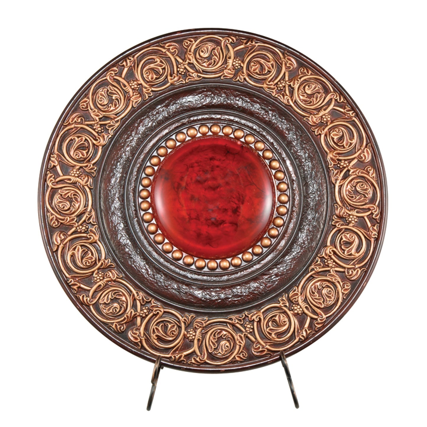 21" Red And Brown Round Polyresin Decorative Plaque By Homeroots | Sculptures | Modishstore - 2