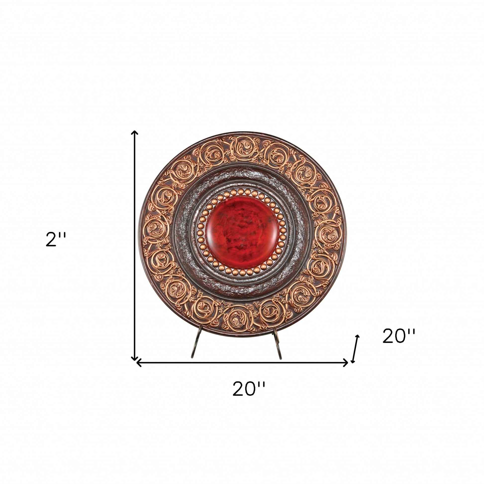 21" Red And Brown Round Polyresin Decorative Plaque By Homeroots | Sculptures | Modishstore - 5