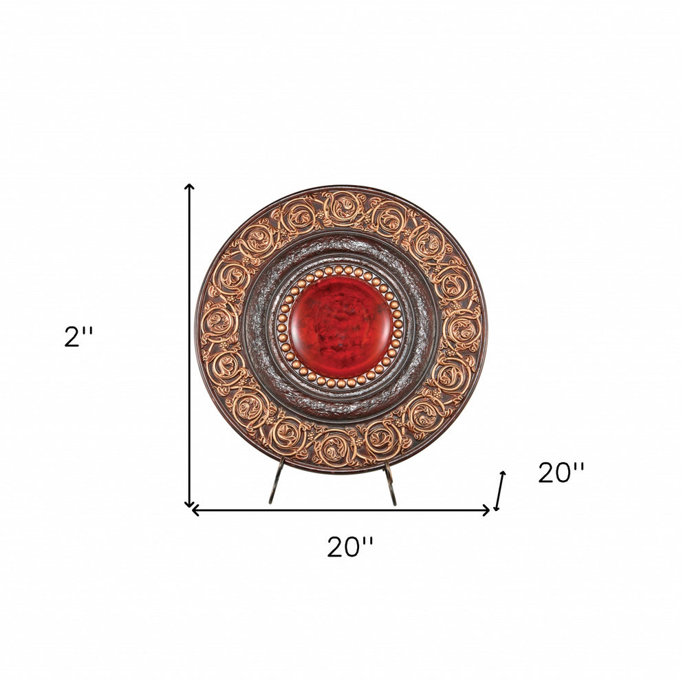 21" Red And Brown Round Polyresin Decorative Plaque By Homeroots | Sculptures | Modishstore - 5
