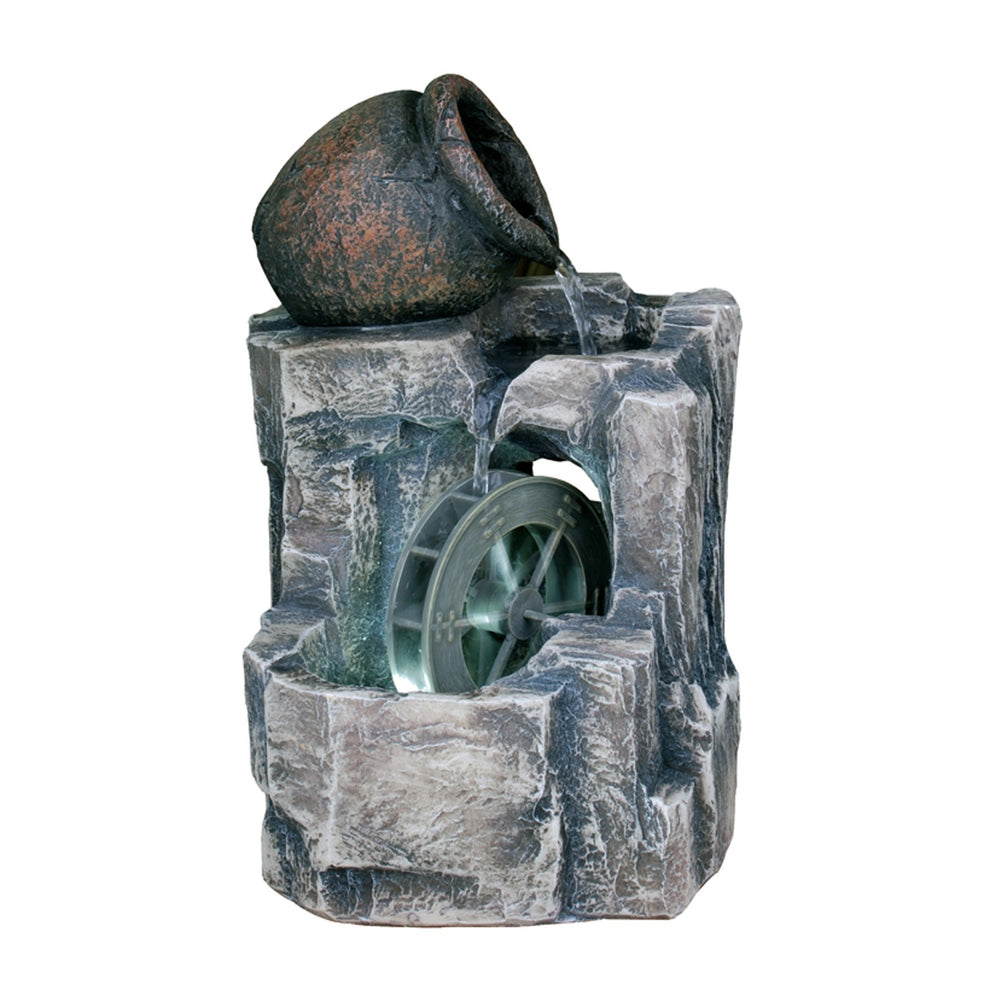 12" Gray Polyresin Farmhouse Design Tabletop Fountain with Light By Homeroots | Sculptures | Modishstore - 2