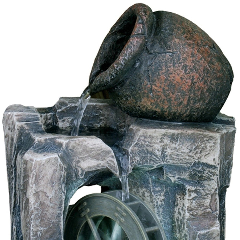 12" Gray Polyresin Farmhouse Design Tabletop Fountain with Light By Homeroots | Sculptures | Modishstore - 3