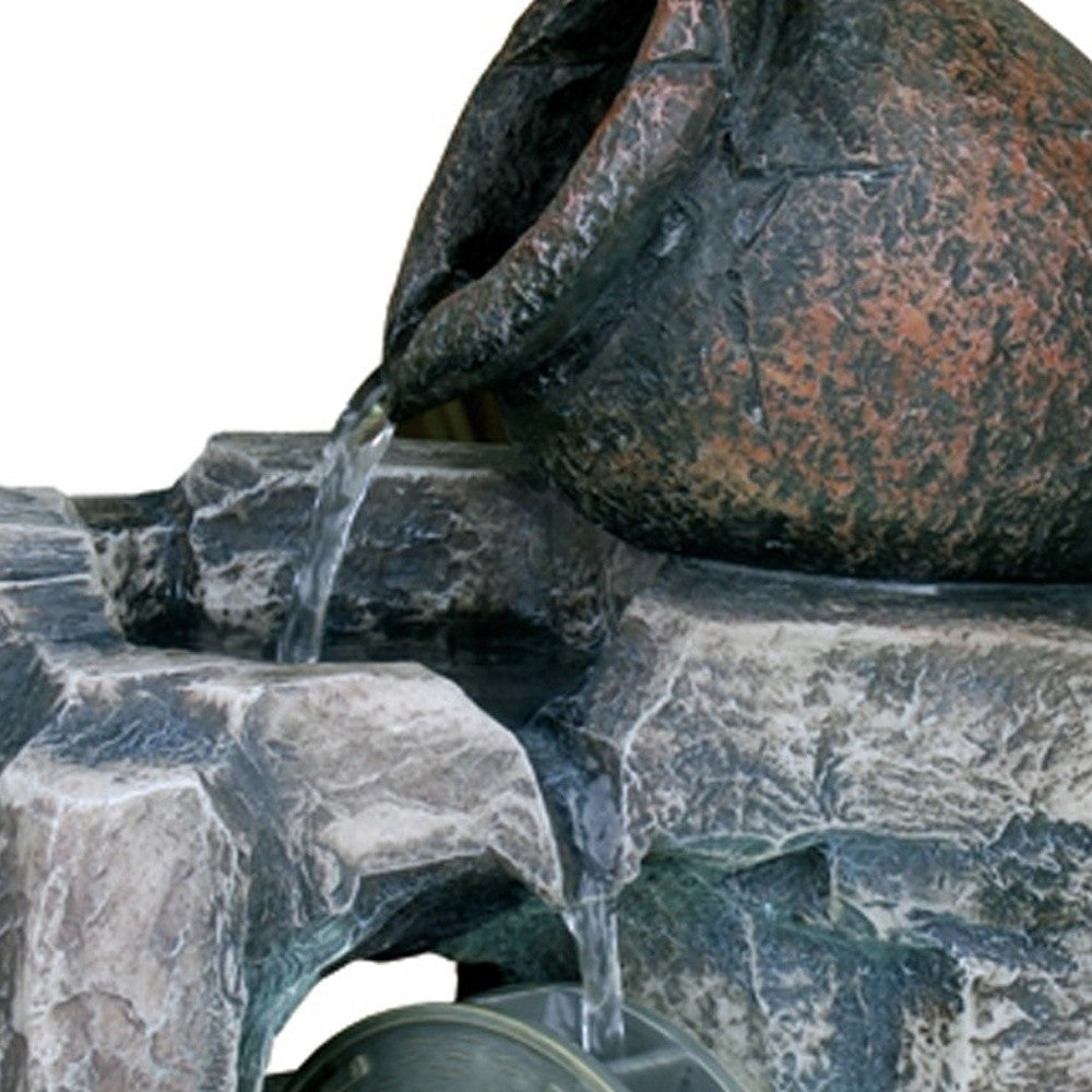 12" Gray Polyresin Farmhouse Design Tabletop Fountain with Light By Homeroots | Sculptures | Modishstore - 4