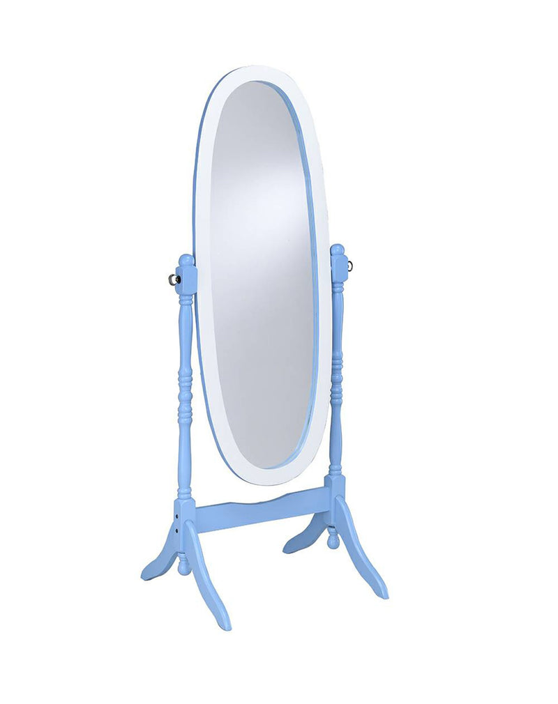 Pretty Pastel Blue and White Cheval Standing Oval Mirror By Homeroots | Mirrors | Modishstore