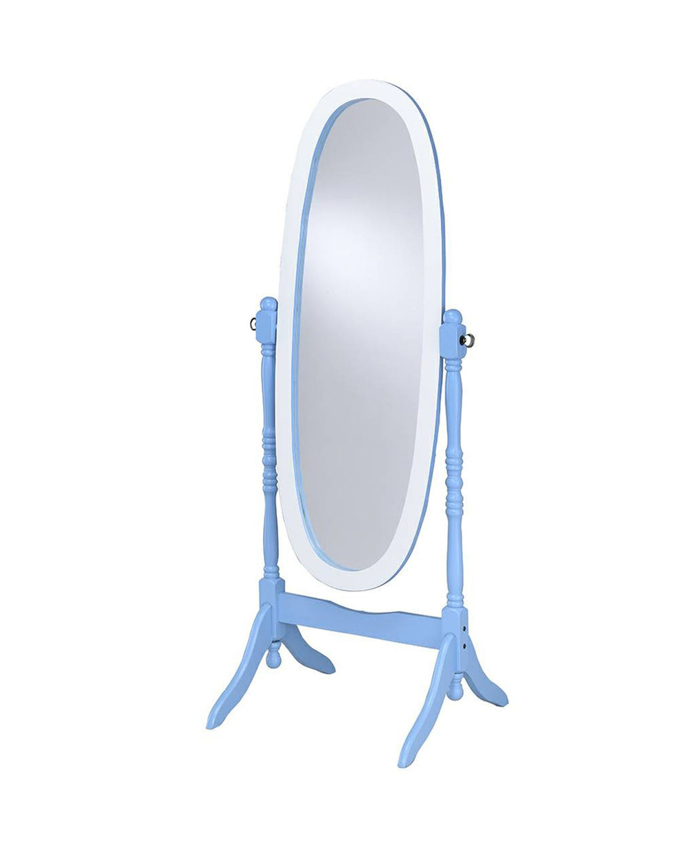 Pretty Pastel Blue and White Cheval Standing Oval Mirror By Homeroots | Mirrors | Modishstore - 2