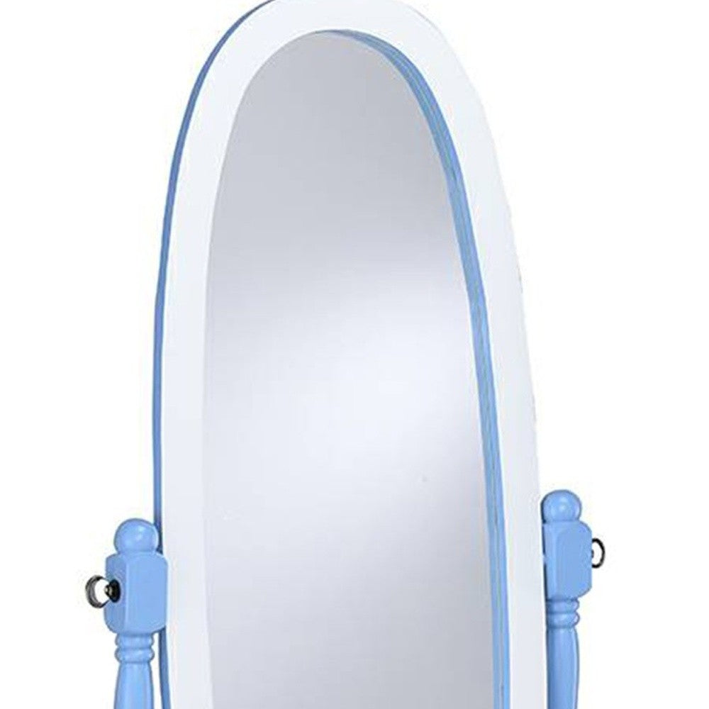 Pretty Pastel Blue and White Cheval Standing Oval Mirror By Homeroots | Mirrors | Modishstore - 3