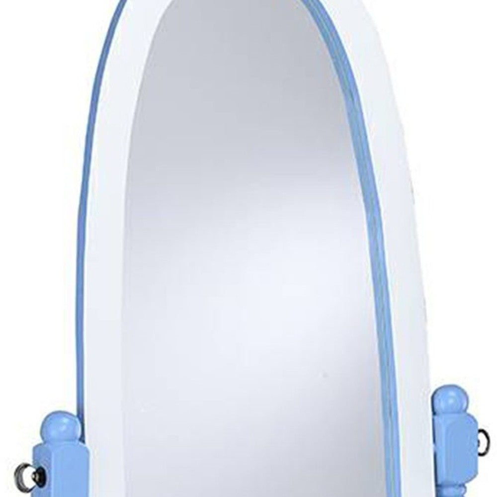 Pretty Pastel Blue and White Cheval Standing Oval Mirror By Homeroots | Mirrors | Modishstore - 4