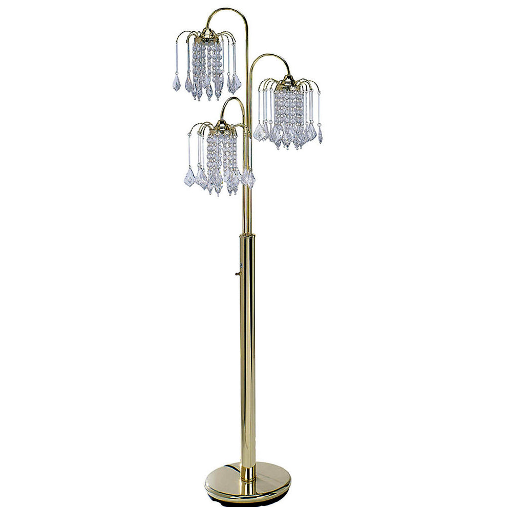 63" Gold Three Lights Candelabra Floor Lamp With Clear Faux Crystal Shades By Homeroots | Floor Lamps | Modishstore - 2