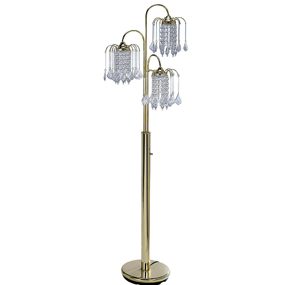 63" Gold Three Lights Candelabra Floor Lamp With Clear Faux Crystal Shades By Homeroots | Floor Lamps | Modishstore - 3