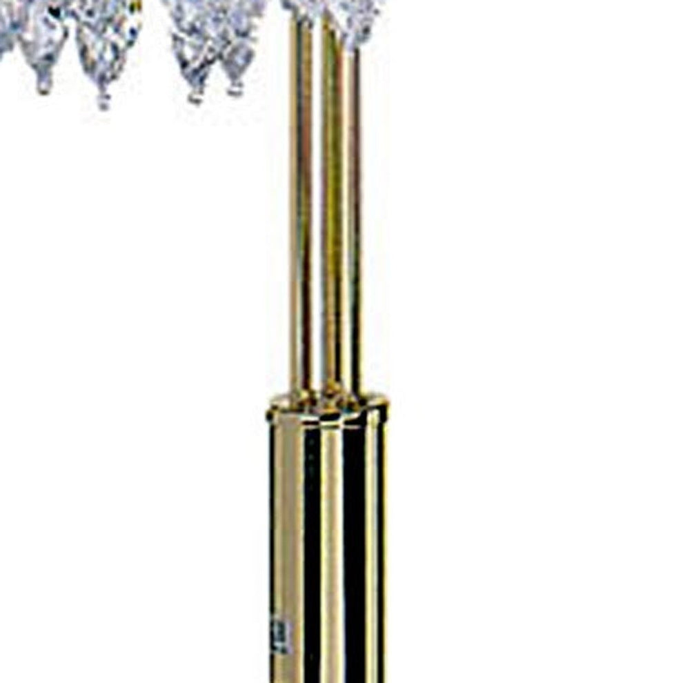 63" Gold Three Lights Candelabra Floor Lamp With Clear Faux Crystal Shades By Homeroots | Floor Lamps | Modishstore - 4
