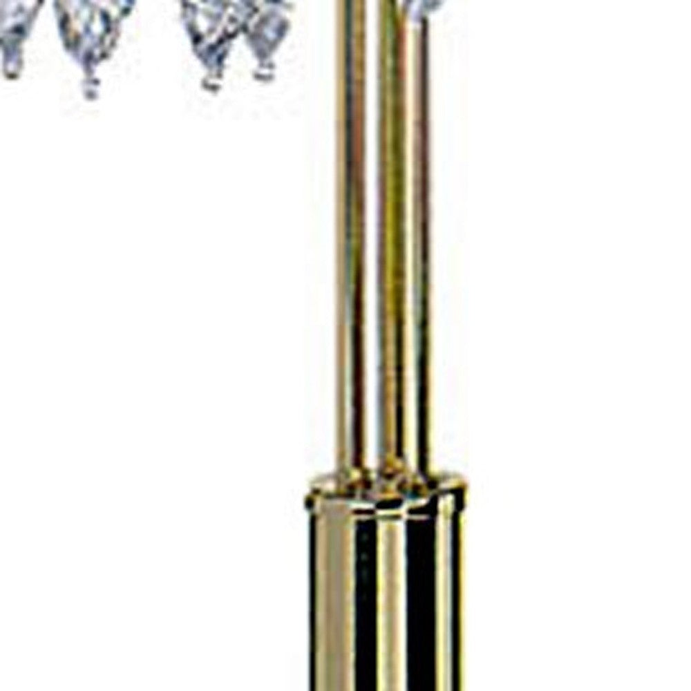 63" Gold Three Lights Candelabra Floor Lamp With Clear Faux Crystal Shades By Homeroots | Floor Lamps | Modishstore - 4