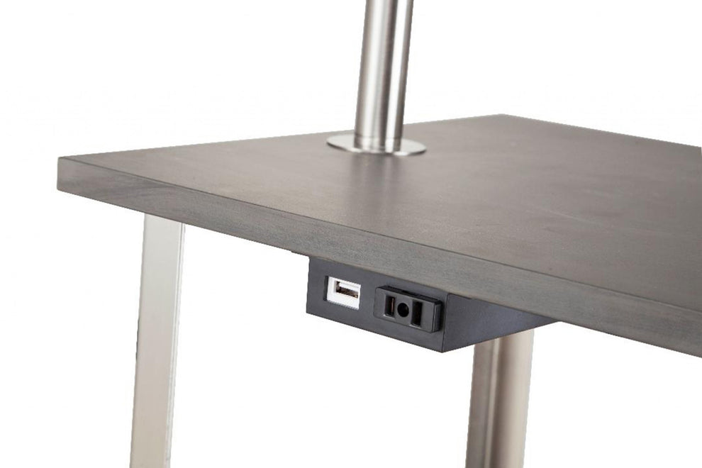 58" Steel Tray Table Floor Lamp With White Square Shade By Homeroots | Floor Lamps | Modishstore - 5