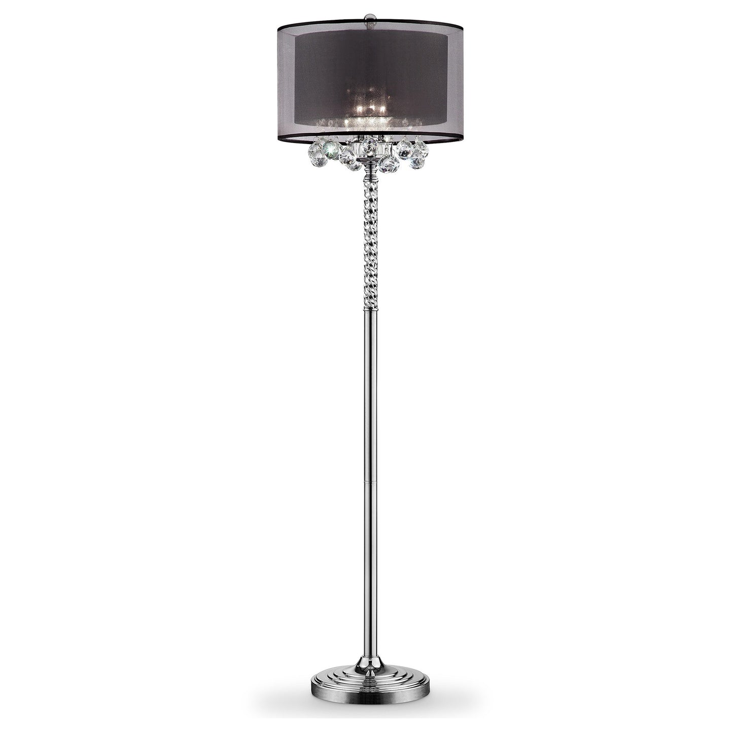 Contempo Silver Floor Lamp with Black Shade and Crystal Accents By Homeroots | Floor Lamps | Modishstore