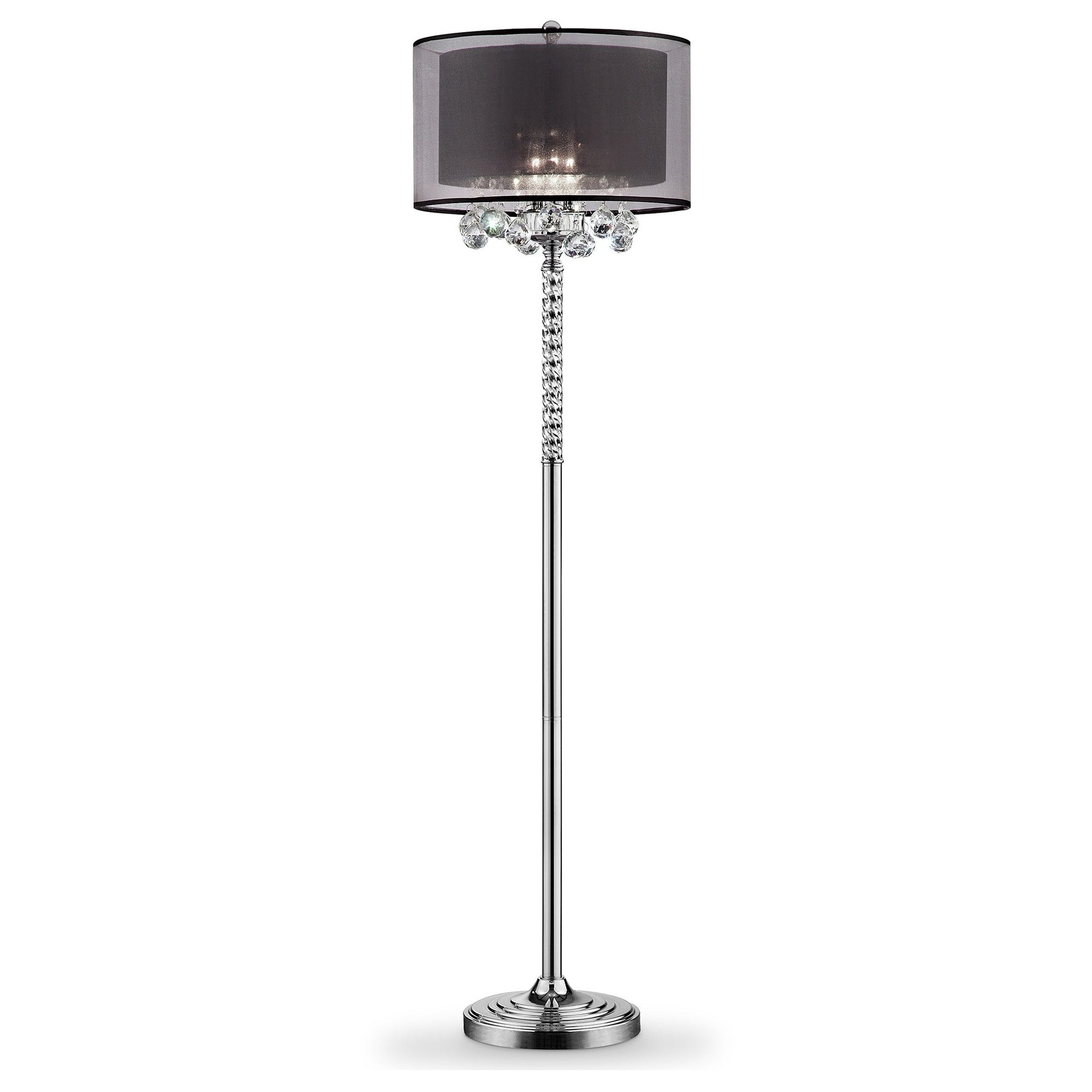 Contempo Silver Floor Lamp with Black Shade and Crystal Accents By Homeroots | Floor Lamps | Modishstore - 2