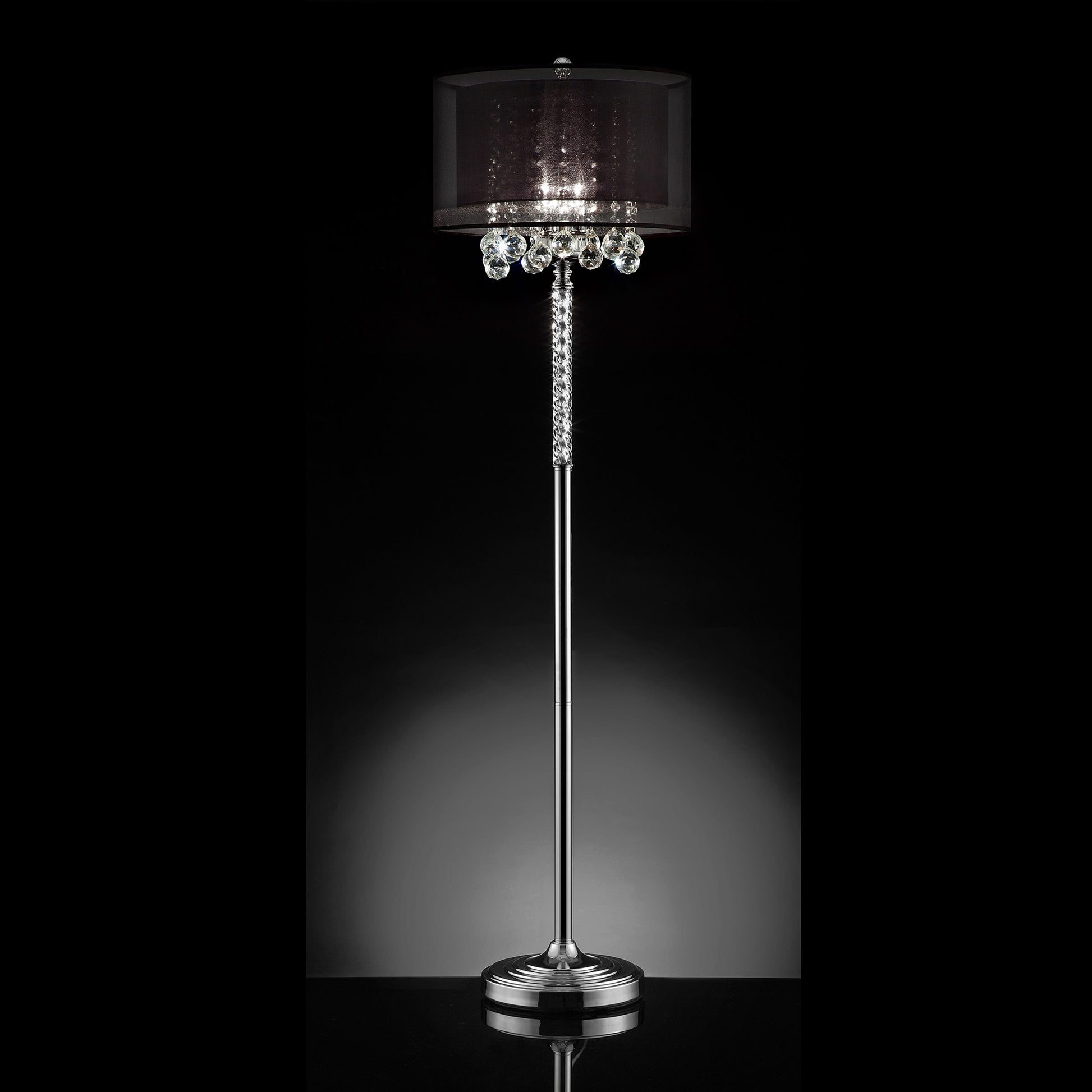 Contempo Silver Floor Lamp with Black Shade and Crystal Accents By Homeroots | Floor Lamps | Modishstore - 2