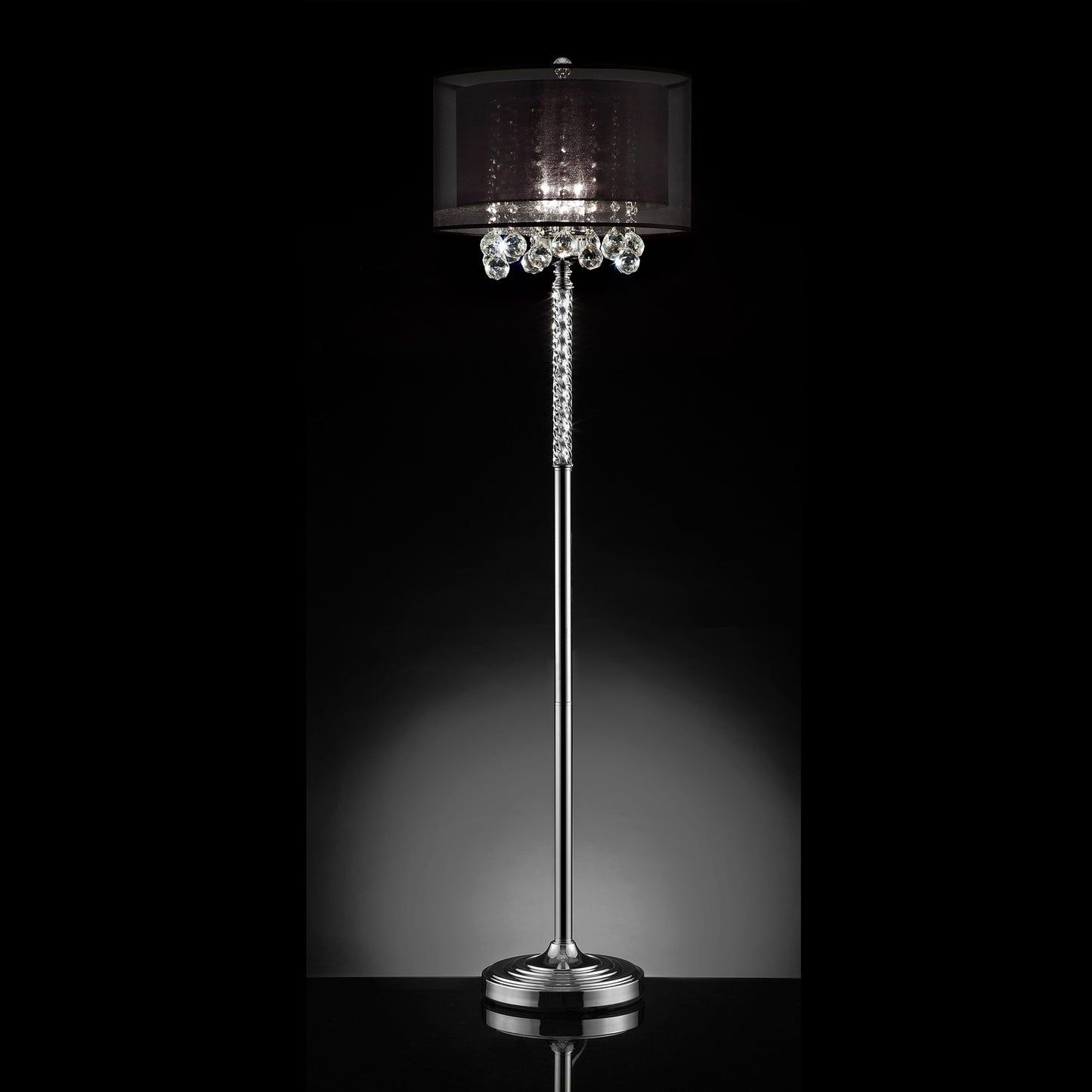 Contempo Silver Floor Lamp with Black Shade and Crystal Accents By Homeroots | Floor Lamps | Modishstore - 3