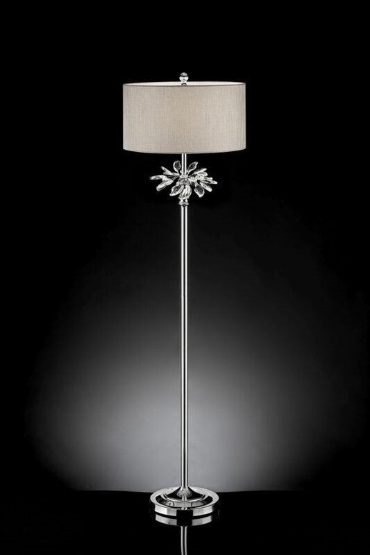 Silver Chrome Tall Floor Lamp with Starburst Crystals By Homeroots | Floor Lamps | Modishstore - 2