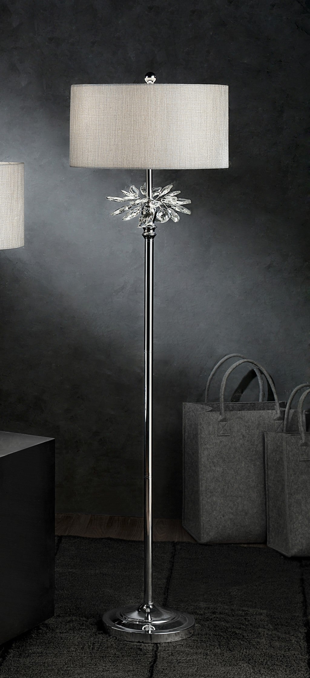 Silver Chrome Tall Floor Lamp with Starburst Crystals By Homeroots | Floor Lamps | Modishstore - 3