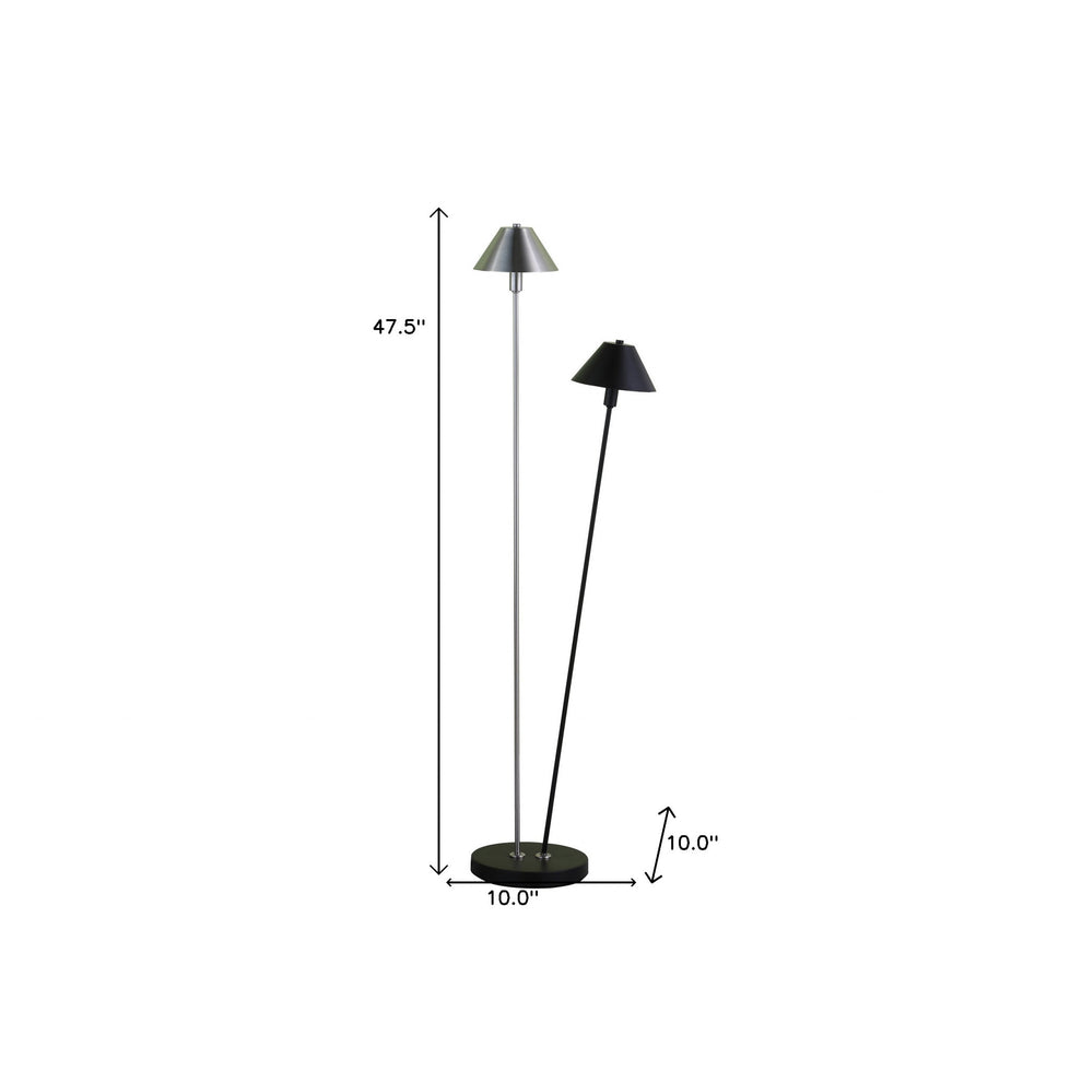 48" Nickel Two Lights LED Novelty Floor Lamp With Black And Silver Empire Shade By Homeroots | Floor Lamps | Modishstore - 6